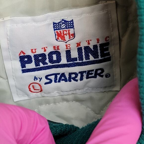 Vintage 90s Miami Dolphins Varsity Jacket Large 24x25 Cropped Baggy Satin - Picture 13 of 14